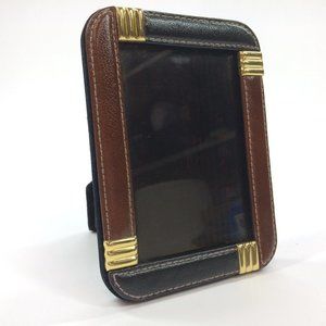 Stitched Two-Tone Leather Picture Frame with Metal Accents and Glass